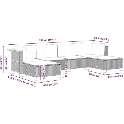  6-dijelni set vrtnih sofa s jastucima crni od poliratana Crna 63.5 x 56 x 32 cm Slike