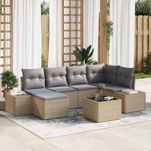 VidaXL Vrtni sofa set Set 7 Bež in siva Ratan, poliester Vrtni kotiček Slike