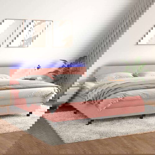  Box spring postelja z vzmetnico LED roza 160x200 cm žamet Slike