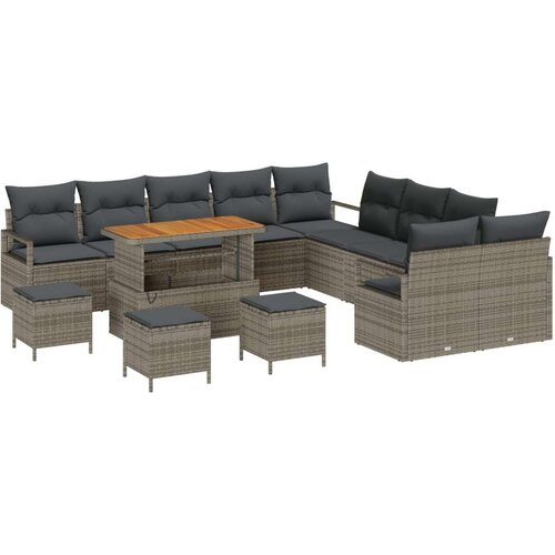  14-dijelni set za vrtnu garnituru s jastučićima Siva Poli ratan Akacija  2-sjedalni vrtni kauč s jastučićima Siva Poli ratan  4- Cijene