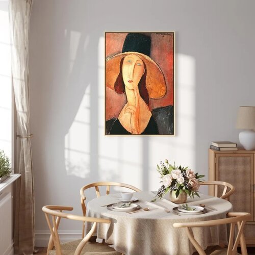  Slika - Amedeo Modigliani &amp;ndash; Portrait of Jeanne Hebuterne in a Large Hat 60x90 U prirodnom drvenom okviru Slike