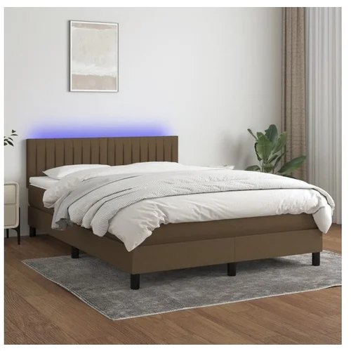 vidaXL Box spring postelja z vzmetnico LED temno rjava 140x1