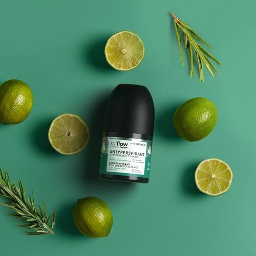 SoFlow Men Antiperspirant antiperspirant roll-on za mo&amp;scaron;ke Tobacco extract scent of Lime with Rosemary 50 ml Slike