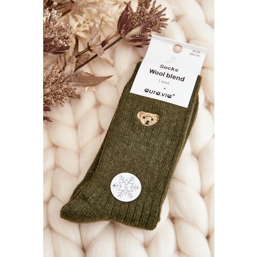 Aura.via Women's Thick Socks with Bear Dark Green Cijene