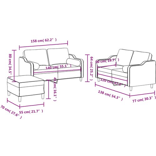 3-dijelni set sofa s jastucima smeđesivi od tkanine Slike