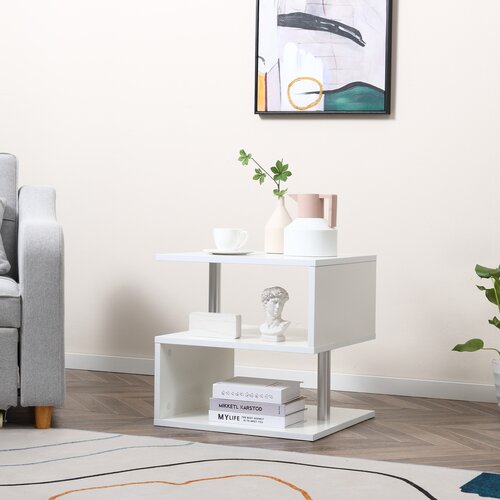 HOMCOM Moderna nizka lesena mizica za kavo 50 x 50 x 50 cm, bela, (20745624) Slike