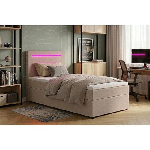 MID.YOU POSTELJA Z VZMETNICO 100 cm x 200 cm , tekstil, leseni material roza Slike