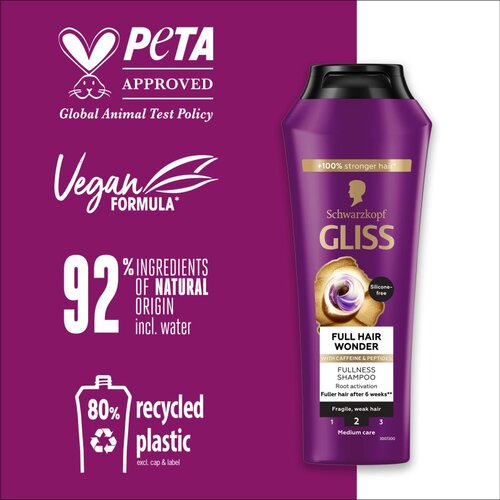 Schwarzkopf Gliss Full Hair Wonder regeneracijski &amp;scaron;ampon za &amp;scaron;ibke lase 400 ml Slike