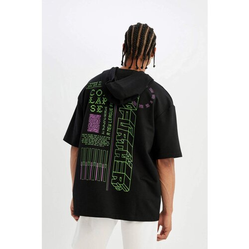 Defacto Fit Oversize Fit Hooded Back Printed Short Sleeve Cotton T-Shirt Slike
