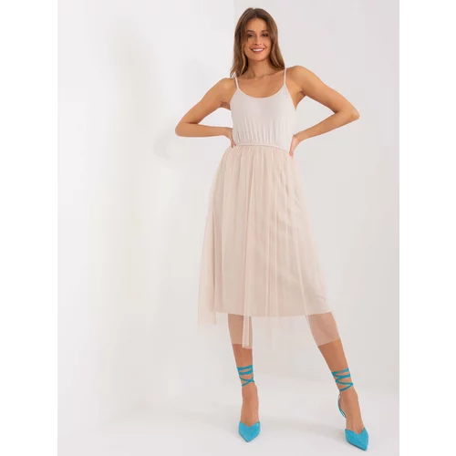 Fashion Hunters Light beige midi cocktail dress with tulle