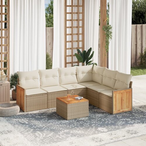 vidaXL 7-dijelni set vrtnih sofa od poliratana s jastucima bež Cijene
