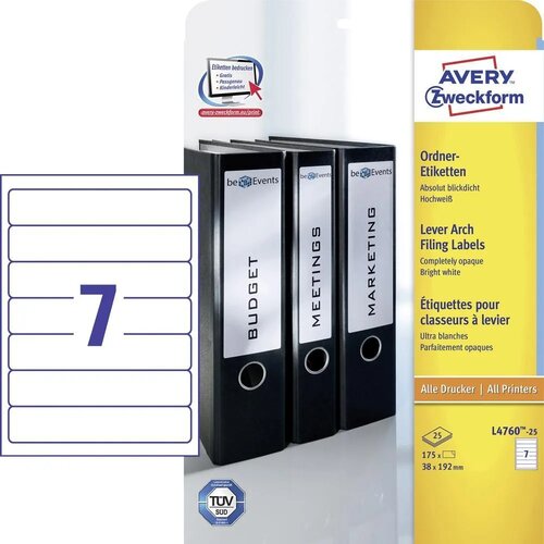 Avery Zweckform Etikete za ozke registratorje 192 x 38 mm 1/25 Cene
