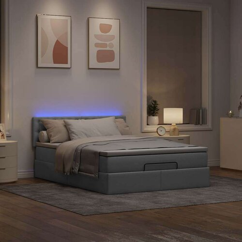 vidaXL Otomanski krevet s madracem&LED svijetlosivi 140x190 cm tkanine Cijene