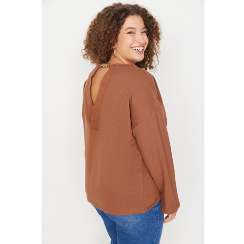 Trendyol Curve Brown Zincri Detailed Thin Knitted Sweatshirt Slike