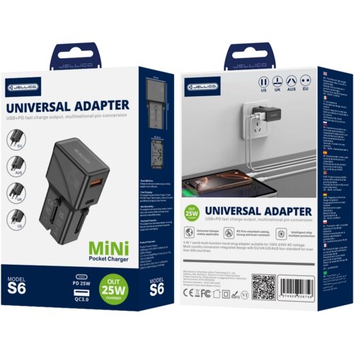 Jellico POTOVALNI ADAPTER ZA TELEFON IN TABLIČNI RAČUNALNIK USB-C QC3 HITRO POLNJENJE 2, (5000347888) Slike