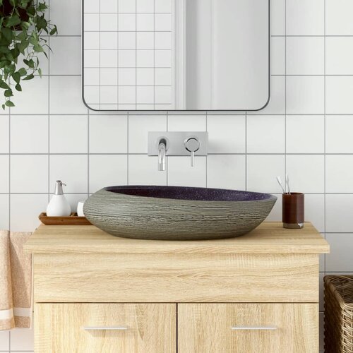  The Living Store Nadpultni umivalnik vijoličen in siv ovalen 59x40x14cm keramika - Nadpultni Umivalnik, (21448123) Cene