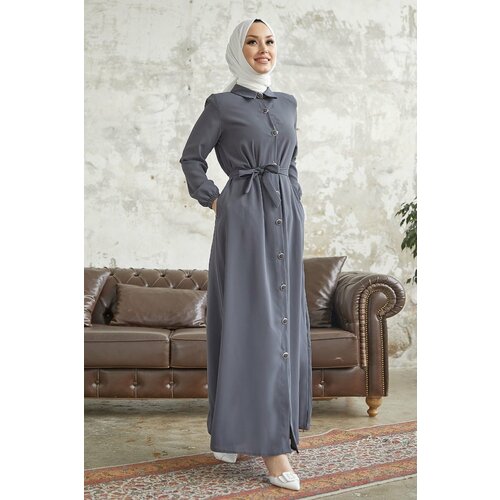 InStyle Linny Buttons Shirt Collar Abaya - Anthracite Cene
