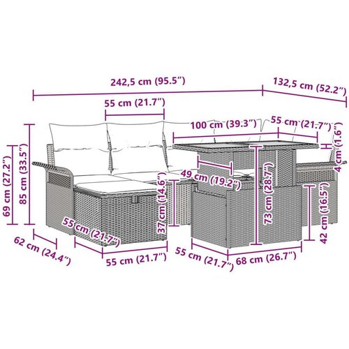 VidaXL 7-delni vrtni sofa set z blazinami Bež Poli ratan Slike