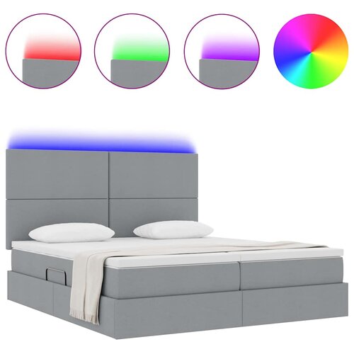  Krevet s LED trakama Svijetlo siva 200 x 200 cm tkanina Slike