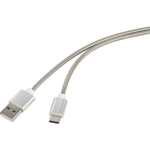 Renkforce kabel [1x mo&scaron;ki konektor USB 2.0 tipa A - 1x mo&scaron;ki konektor USB-C] 0.5 m srebrna kabelski pla&scaron;č iz nerjavečega jekla USB kabel USB, (20417408) Cene