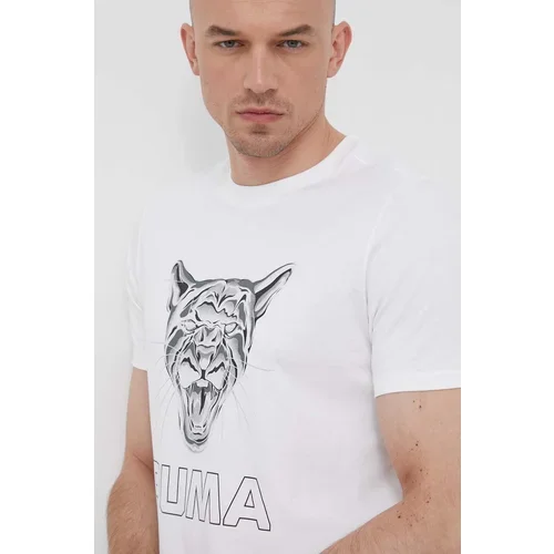 Puma Bombažna kratka majica bela barva