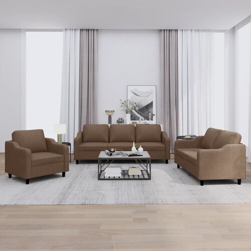  3-dijelni set sofa s jastucima smeđi od tkanine Cijene