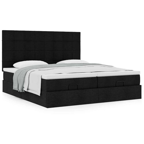 vidaXL Otomanski posteljni okvir z vzmetnicami črn 180x200 cm blago Cene