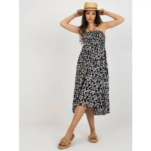 Fashion Hunters Dark blue sundress with flowers with frill