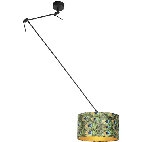 QAZQA Viseča svetilka z velur senco pav z zlatom 35 cm - Blitz I črna