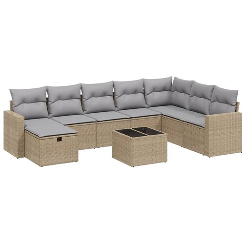  9-dijelni set vrtnih sofa s jastucima bež od poliratana 65.5 x 62 x 69 cm Slike