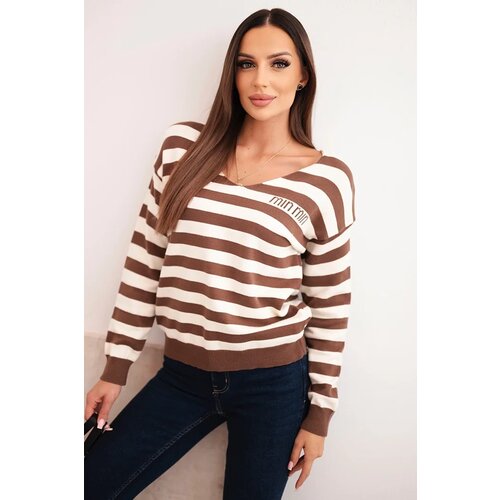 Kesi Włoski Women's striped sweater with a V-neck brown Cene