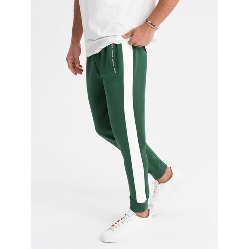Ombre Men's sweatpants joggers with contrasting stripes - dark green Cijene