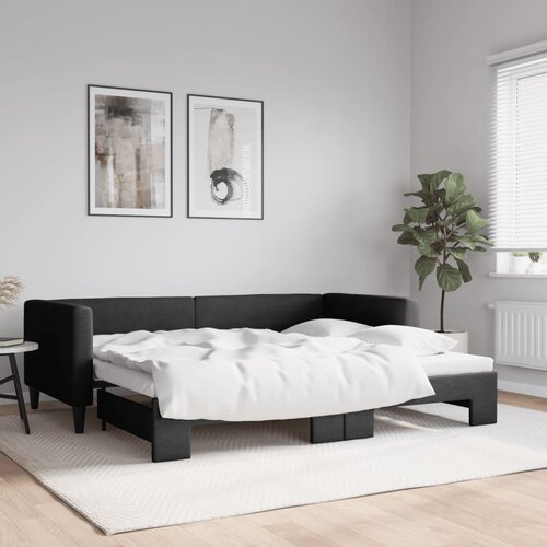 VidaXL Izvlečna dnevna postelja črna 90x200 cm blago Slike