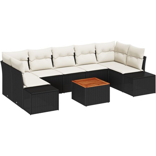 VidaXL 8-delna vrtna sofa z blazinami črn poli ratan akacija Slike