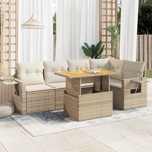 VidaXL 6-dijelni set vrtnih sofa s jastucima bež od poliratana Slike