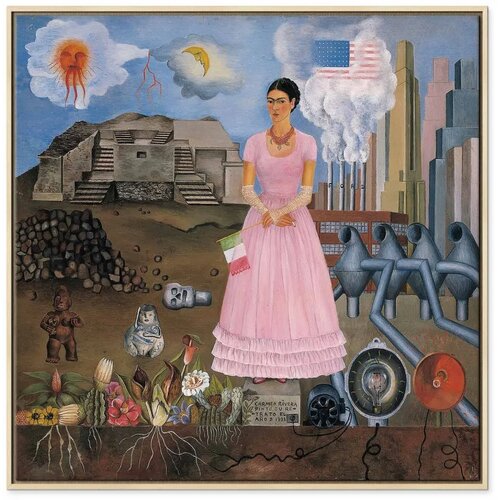  Slika - Frida Kahlo &amp;ndash; Self-Portrait on the Borderline Between Mexico and the United States 40x40 U prirodnom drvenom okviru Slike