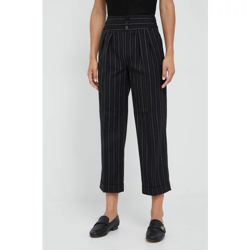 Polo Ralph Lauren Vunene hlače za žene, boja: crna, ravni kroj, visoki struk