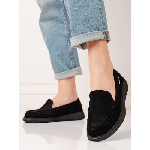 SHELOVET Black women's moccasins openwork