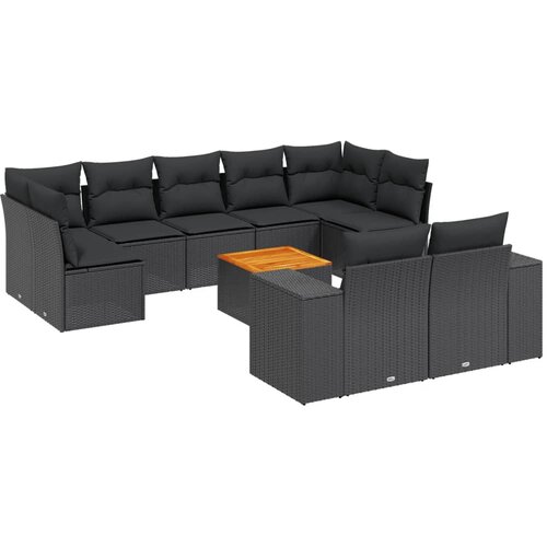 vidaXL 10-dijelni set vrtnih sofa s jastucima crni od poliratana Cijene