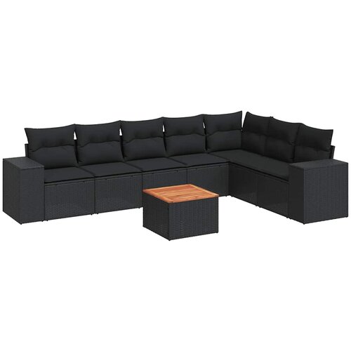  8-dijelni set vrtnih sofa od poliratana s jastucima crni Slike