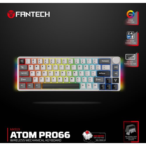 Fantech Tastatura mehanička Gaming MK919 Atom PRO66 siva (Red switch) Cene