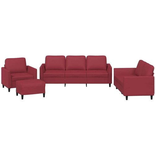  4-dijelni set sofa s jastucima crvena boja vina od umjetne kože Slike