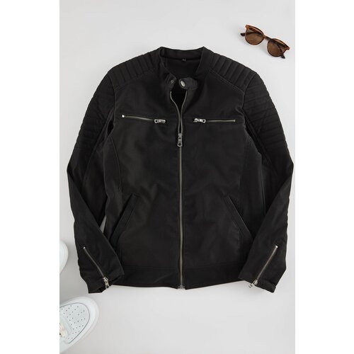 Trendyol Black Slim Fit Zipper Detailed Suede Winter Coat Slike