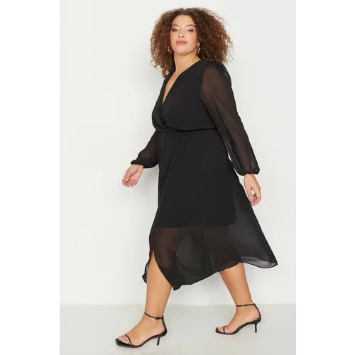 Trendyol curve Black Chiffon Double Breasted Collar Woven Dress