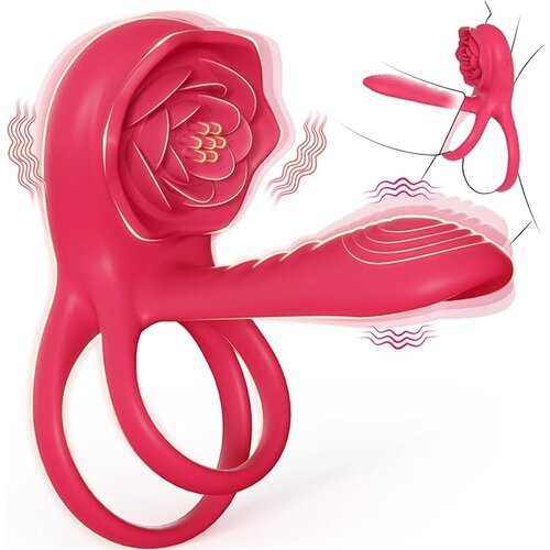 SuperLove Vibrating Cock Ring Sleeve with Rose Clitoral Stimulator Red Slike