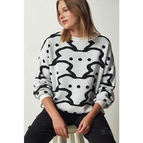 Happiness İstanbul Women's Ecru Patterned Thick Knitwear Sweater Slike