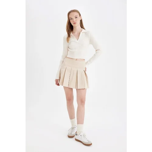 Defacto Cool Pleated Normal Waist Gabardine Mini Skirt