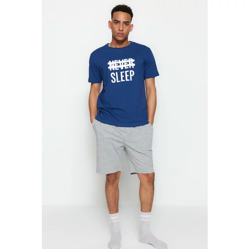 Trendyol Pajama Set - Blue - With Slogan