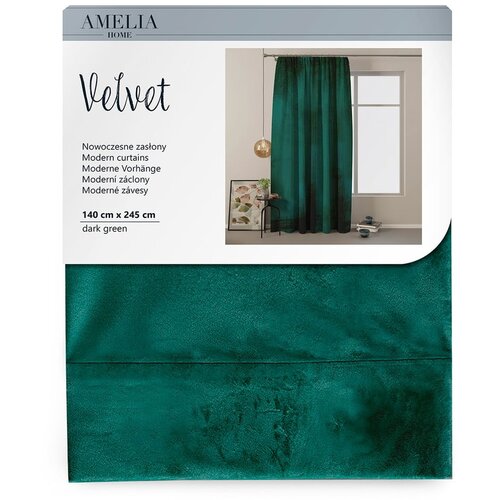 Restilo Zelena žametna zavesa AmeliaHome Velvety, 245 x 140 cm Slike
