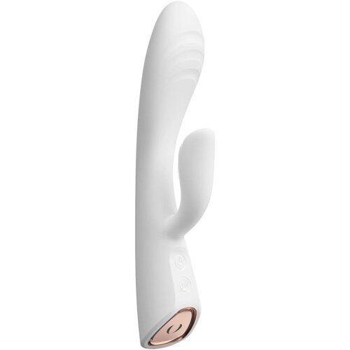 Dorcel Flexi Rabbit - vibrator z gretjem in možnostjo polnjenja ter žgečkljivim vzvodom (bela) Slike